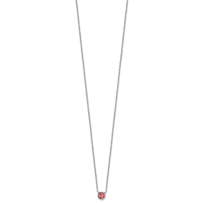 Stainless Steel Polished Pink Glass Crystal 16in w/2in ext. Necklace