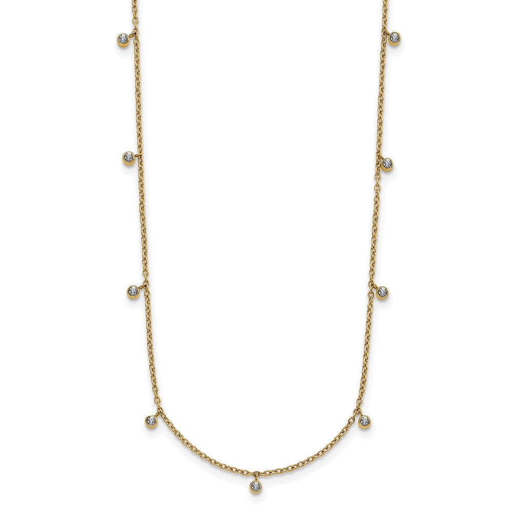 Chisel Stainless Steel Polished Yellow IP-plated Clear Crystal 17.5 inch with 2 inch Extension Necklace