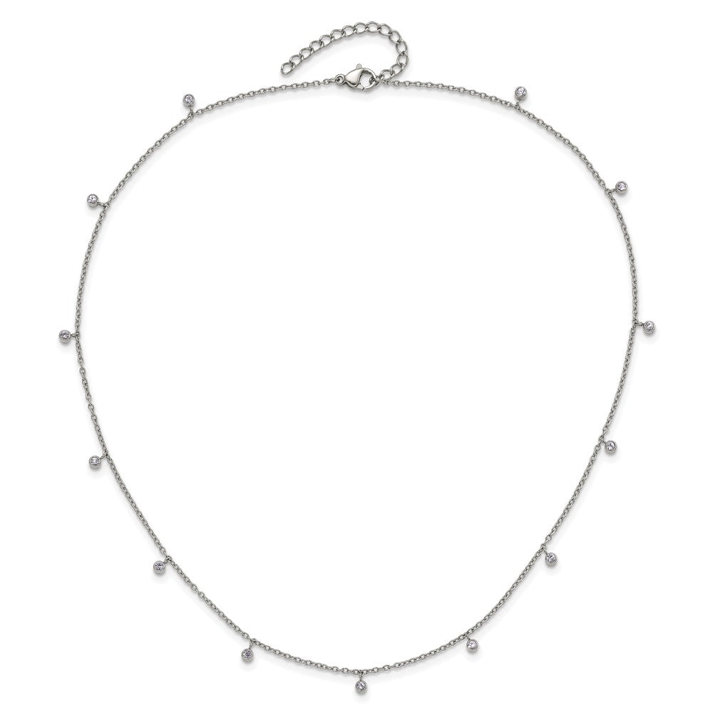 Chisel Stainless Steel Polished Clear Crystal 17.5 inch with 2 inch Extension Necklace