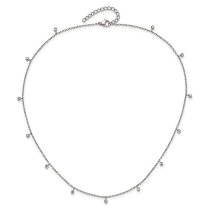 Chisel Stainless Steel Polished Clear Crystal 17.5 inch with 2 inch Extension Necklace
