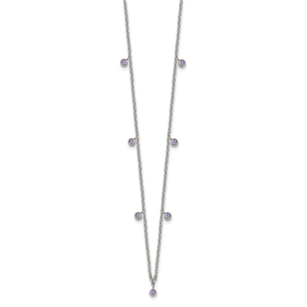 Stainless Steel Polished Purple Crystal 17.5in w/2in ext Necklace