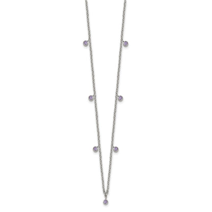 Stainless Steel Polished Purple Crystal 17.5in w/2in ext Necklace