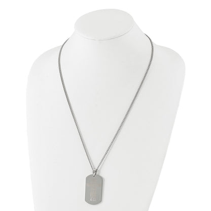 Chisel Stainless Steel Polished Lasered Philippians 4:13 Dog Tag on a 24 inch Curb Chain Necklace