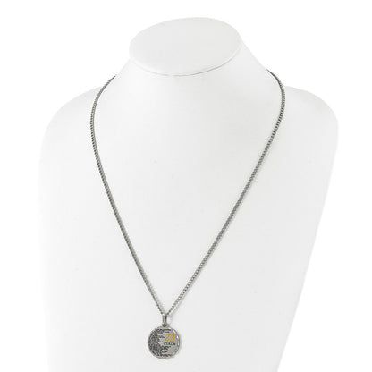 Chisel Stainless Steel Polished Acid Etched Psalm 23 Pendant on a 24 inch Curb Chain Necklace