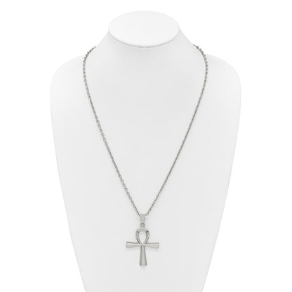 Chisel Stainless Steel Polished Ankh Pendant on a 25.5 inch Box Chain Necklace