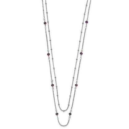 Chisel Stainless Steel Polished 2-Strand Purple Crystal Beaded 16 inch with 1 inch Extension Necklace