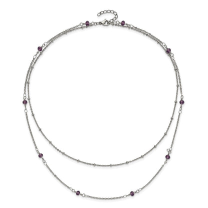 Chisel Stainless Steel Polished 2-Strand Purple Crystal Beaded 16 inch with 1 inch Extension Necklace