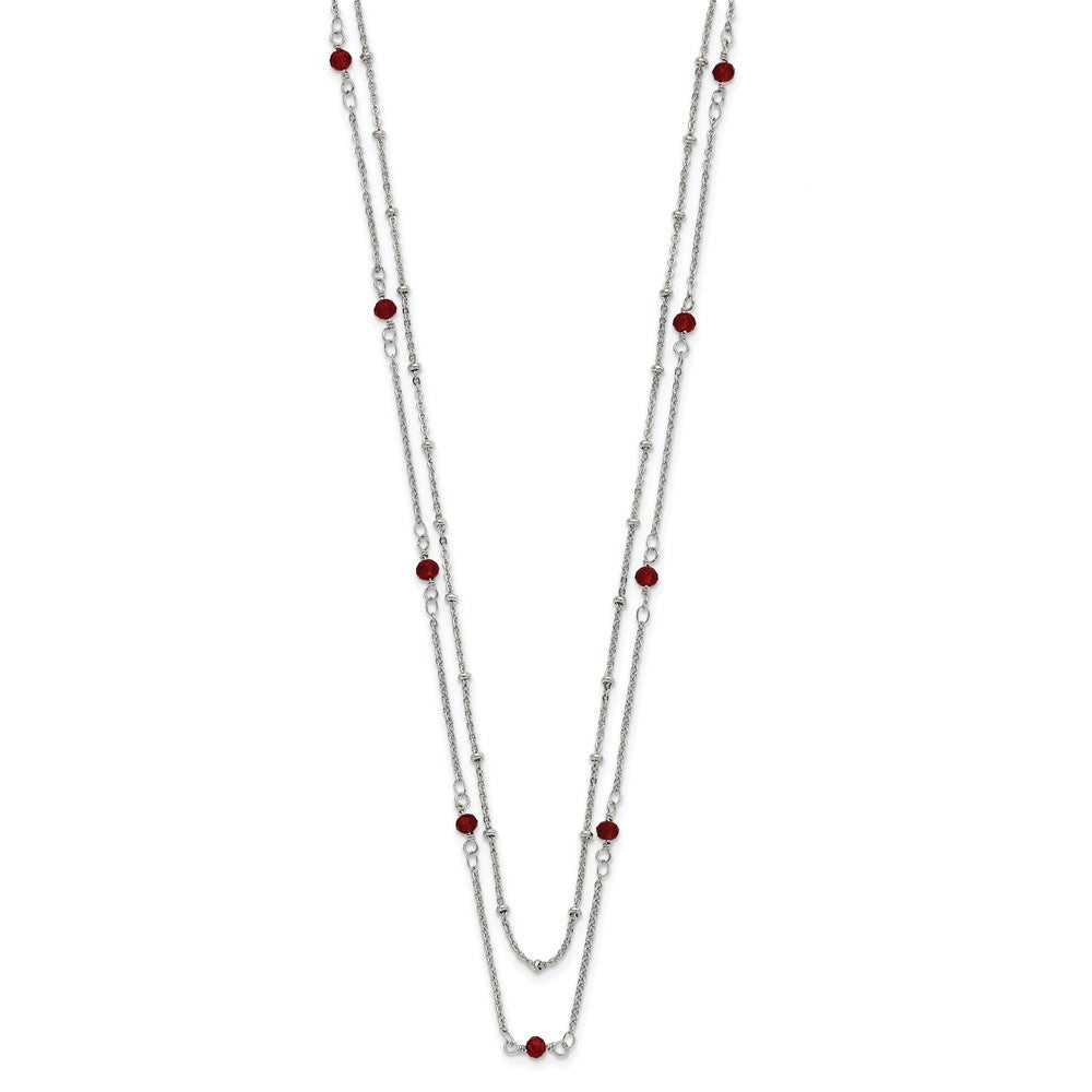 Chisel Stainless Steel Polished 2-Strand Red Crystal Beaded 16 inch with 1 inch Extension Necklace