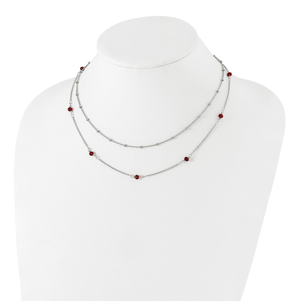 Chisel Stainless Steel Polished 2-Strand Red Crystal Beaded 16 inch with 1 inch Extension Necklace