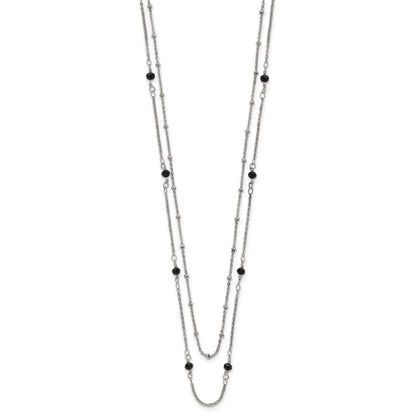 Chisel Stainless Steel Polished 2-Strand Black Crystal Beaded 16 inch with 1 inch Extension Necklace
