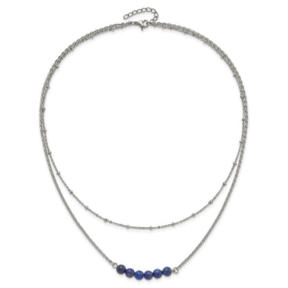 Chisel Stainless Steel Polished 2-Strand Lapis Beaded 16.5 inch with a 1 inch Extension Necklace