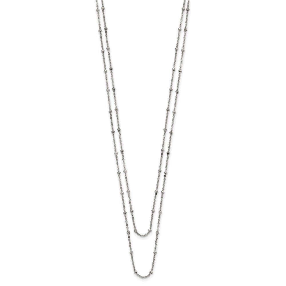 Chisel Stainless Steel Polished 2-Strand Beaded 16 inch with 1 inch Extension Necklace