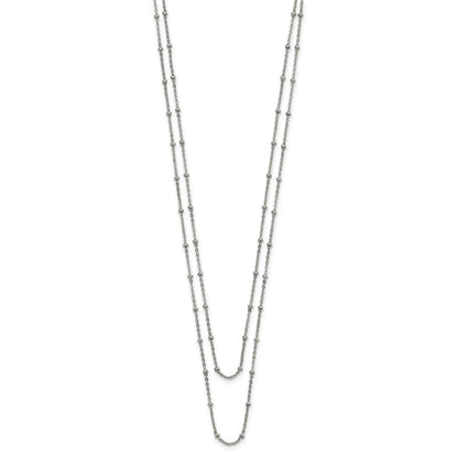 Chisel Stainless Steel Polished 2-Strand Beaded 16 inch with 1 inch Extension Necklace