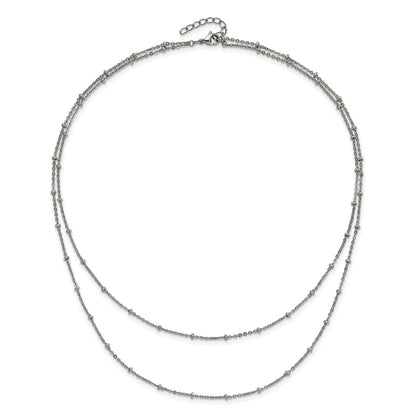 Chisel Stainless Steel Polished 2-Strand Beaded 16 inch with 1 inch Extension Necklace