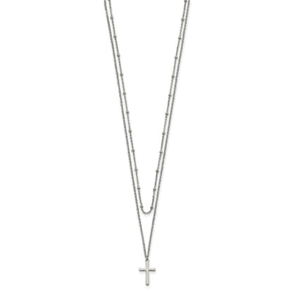 Chisel Stainless Steel Polished Cross 2 Strand 18.25 inch with 1 inch extension Necklace