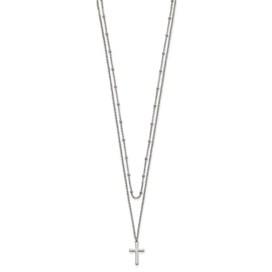 Chisel Stainless Steel Polished Cross 2 Strand 18.25 inch with 1 inch extension Necklace
