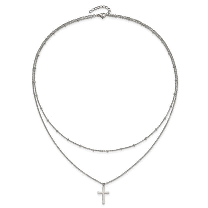 Chisel Stainless Steel Polished Cross 2 Strand 18.25 inch with 1 inch extension Necklace
