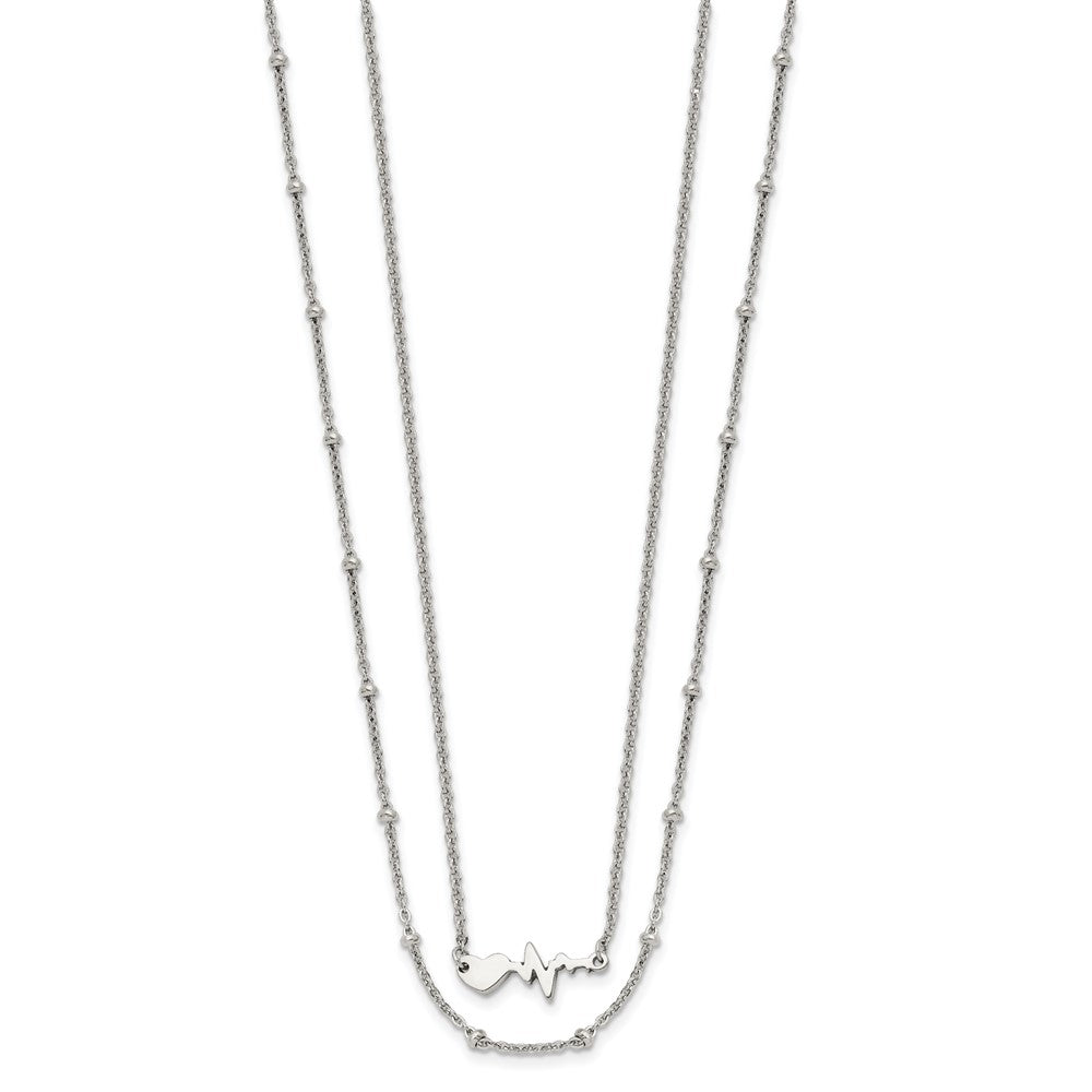 Chisel Stainless Steel Polished Heartbeat 2-Strand 17 inch Cable Chain with a 1.75 inch Extension Necklace