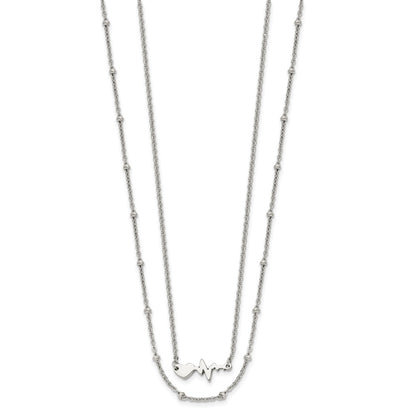 Chisel Stainless Steel Polished Heartbeat 2-Strand 17 inch Cable Chain with a 1.75 inch Extension Necklace