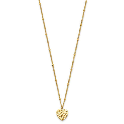 Chisel Stainless Steel Polished and Hammered Yellow IP-plated Heart on a 15 inch Curb Chain with a 2 inch Extension Necklace