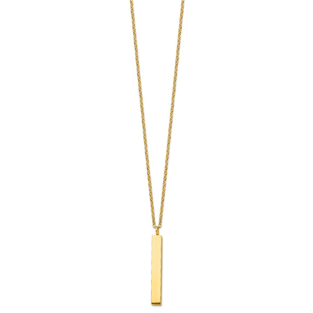 Chisel Stainless Steel Polished Yellow IP-plated Vertical Bar Dangle on a 15 inch Cable Chain with a 3 inch Extension Necklace