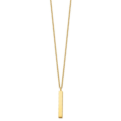 Chisel Stainless Steel Polished Yellow IP-plated Vertical Bar Dangle on a 15 inch Cable Chain with a 3 inch Extension Necklace