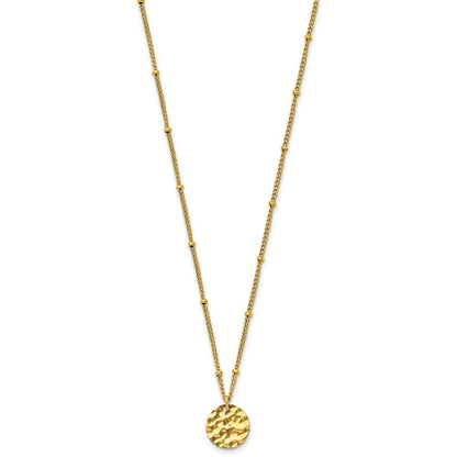 Chisel Stainless Steel Polished and Hammered Yellow IP-plated Circle Pendant on a 15 inch Curb Chain with a 2.5 inch Extension Necklace