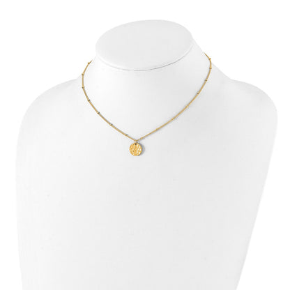 Chisel Stainless Steel Polished and Hammered Yellow IP-plated Circle Pendant on a 15 inch Curb Chain with a 2.5 inch Extension Necklace
