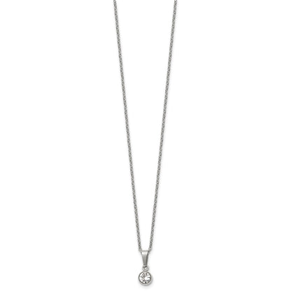 Chisel Stainless Steel Polished Crystal Pendant on a 16 inch Cable Chain with a 2 inch Extension Necklace