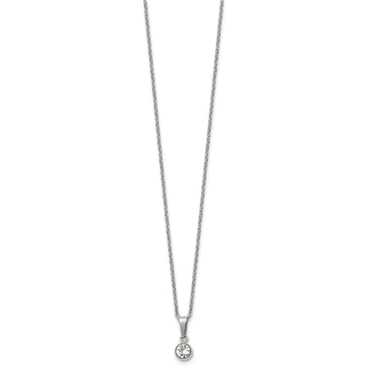 Chisel Stainless Steel Polished Crystal Pendant on a 16 inch Cable Chain with a 2 inch Extension Necklace