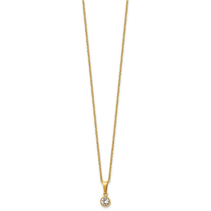 Chisel Stainless Steel Polished Yellow IP-plated Crystal Pendant on a 16 inch Cable Chain with a 2 inch Extension Necklace