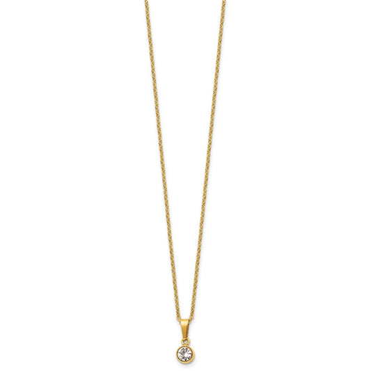 Chisel Stainless Steel Polished Yellow IP-plated Crystal Pendant on a 16 inch Cable Chain with a 2 inch Extension Necklace