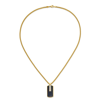 Chisel Stainless Steel Polished Black and Yellow IP-plated with CZ Dog Tag on a 24 inch Box Chain Necklace