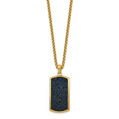 Chisel Stainless Steel Polished Yellow IP-plated with Black Wire Inlay Dog Tag on a 24 inch Box Chain Necklace