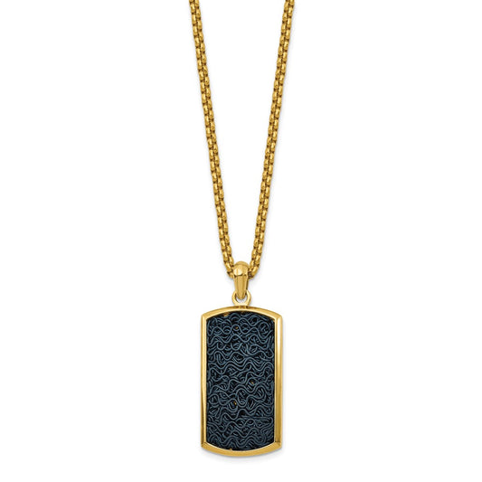 Chisel Stainless Steel Polished Yellow IP-plated with Black Wire Inlay Dog Tag on a 24 inch Box Chain Necklace