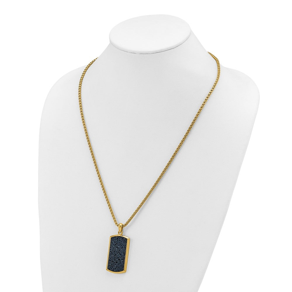 Chisel Stainless Steel Polished Yellow IP-plated with Black Wire Inlay Dog Tag on a 24 inch Box Chain Necklace