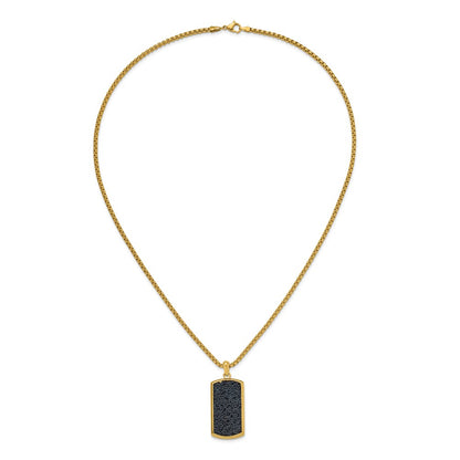 Chisel Stainless Steel Polished Yellow IP-plated with Black Wire Inlay Dog Tag on a 24 inch Box Chain Necklace