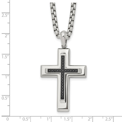 Chisel Stainless Steel Polished with Black CZ Cross Pendant on a 22 inch Box Chain Necklace