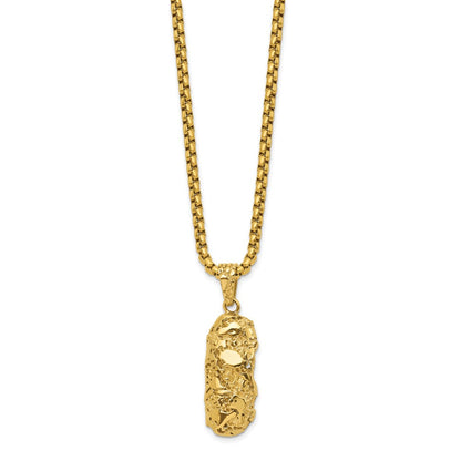 Chisel Stainless Steel Polished and Textured Yellow IP-plated Nugget Dog Tag 22 inch Box Chain Necklace
