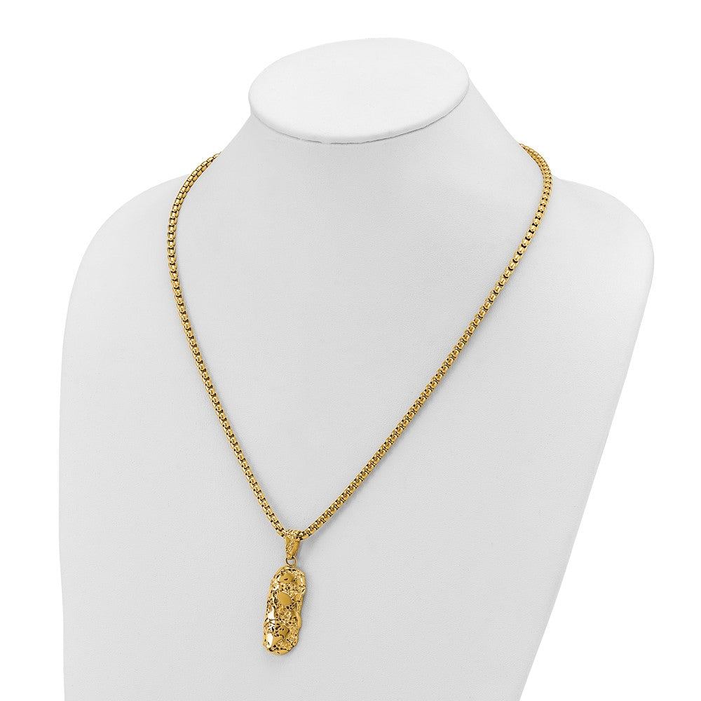Chisel Stainless Steel Polished and Textured Yellow IP-plated Nugget Dog Tag 22 inch Box Chain Necklace