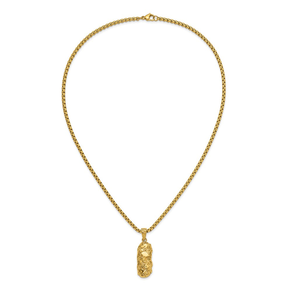 Chisel Stainless Steel Polished and Textured Yellow IP-plated Nugget Dog Tag 22 inch Box Chain Necklace