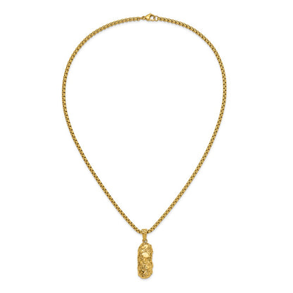 Chisel Stainless Steel Polished and Textured Yellow IP-plated Nugget Dog Tag 22 inch Box Chain Necklace