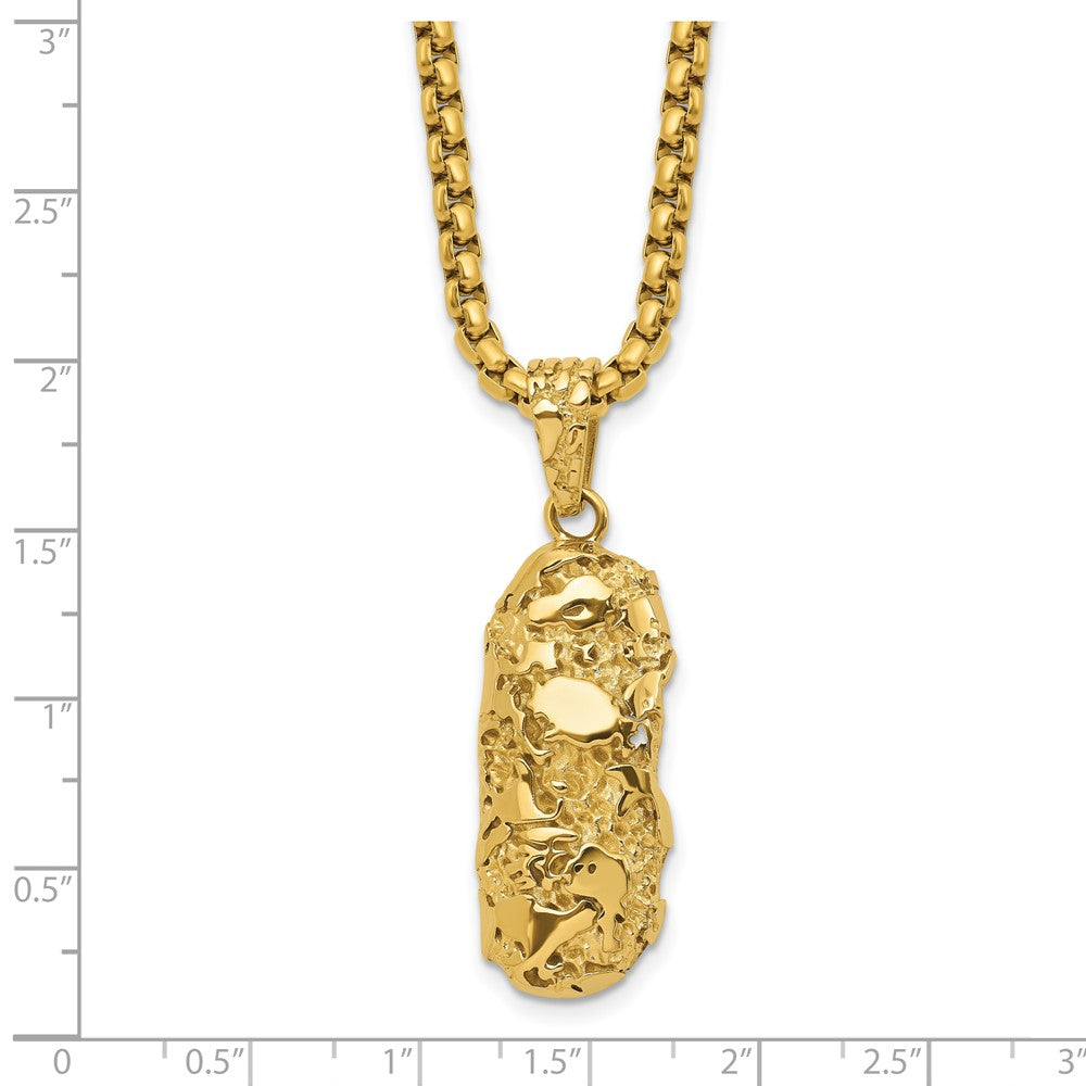 Chisel Stainless Steel Polished and Textured Yellow IP-plated Nugget Dog Tag 22 inch Box Chain Necklace