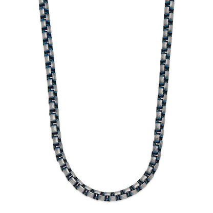 Chisel Stainless Steel Polished Blue IP-plated 6mm 22 inch Round Box Chain Necklace