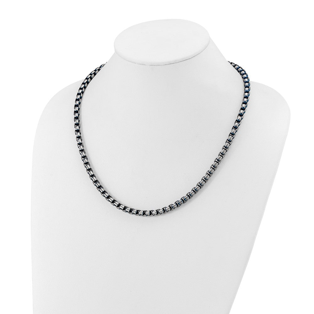 Chisel Stainless Steel Polished Blue IP-plated 6mm 22 inch Round Box Chain Necklace