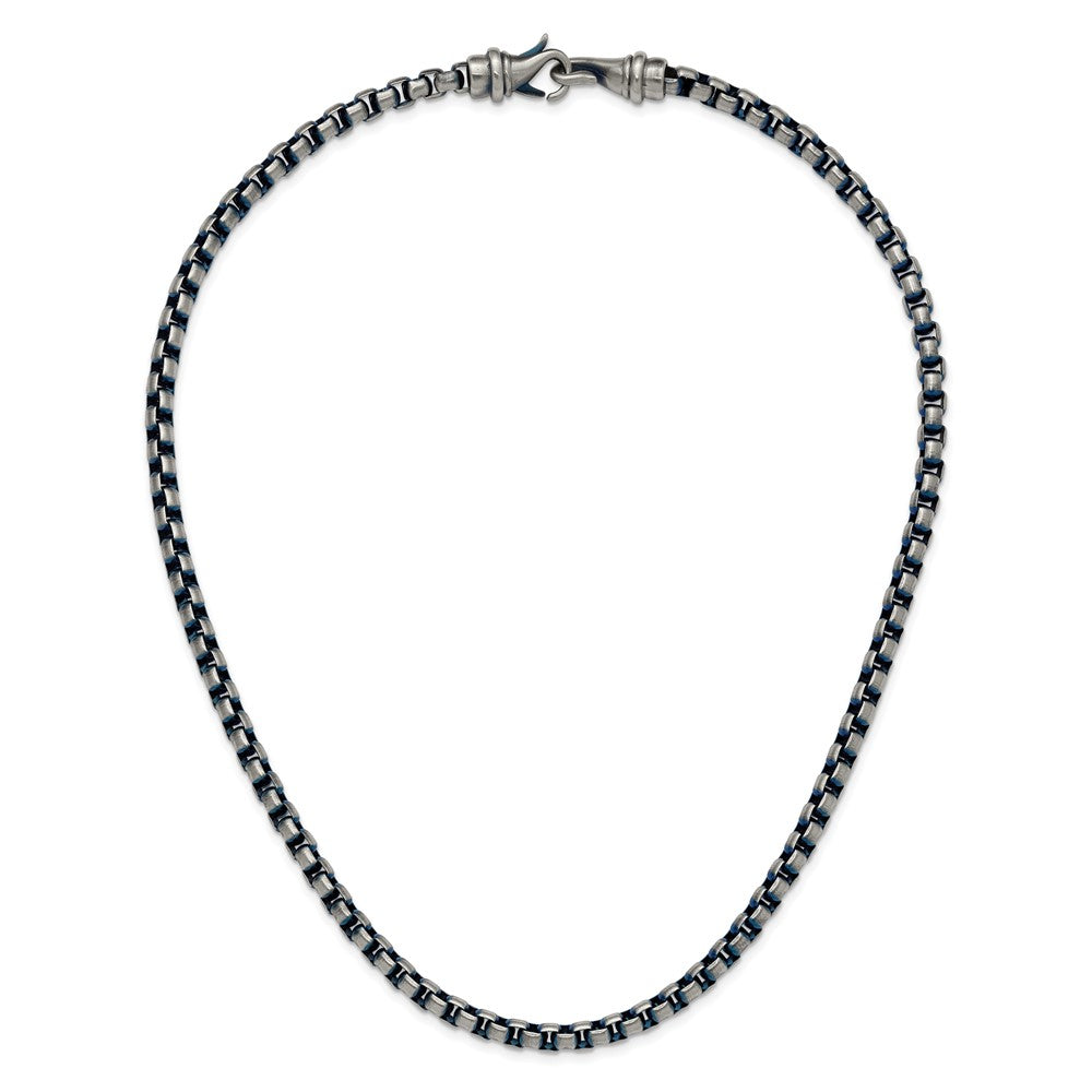 Chisel Stainless Steel Polished Blue IP-plated 6mm 22 inch Round Box Chain Necklace