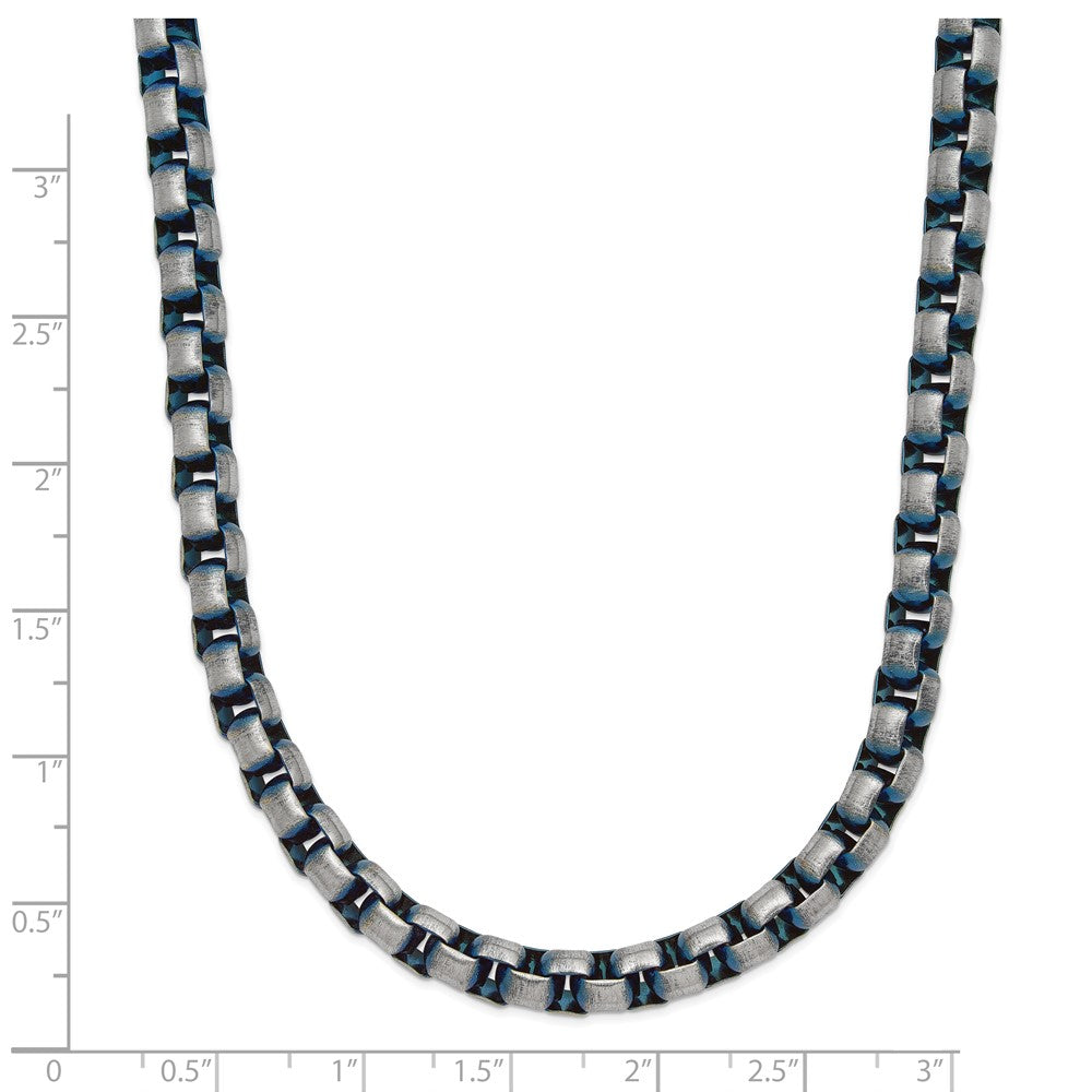 Chisel Stainless Steel Polished Blue IP-plated 6mm 22 inch Round Box Chain Necklace