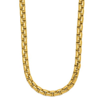 Chisel Stainless Steel Polished Yellow IP-plated 8mm 24 inch Round Box Chain Necklace