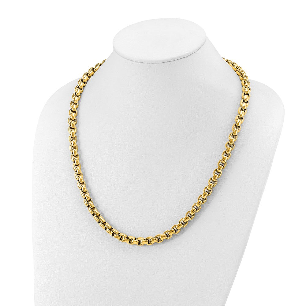Chisel Stainless Steel Polished Yellow IP-plated 8mm 24 inch Round Box Chain Necklace