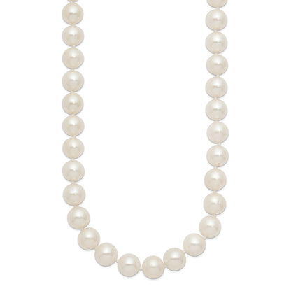Chisel Stainless Steel Polished 9-10mm Hand Knotted White Round Freshwater Cultured Pearl 24 inch Necklace